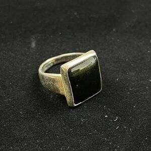 Large Black Onyx Style Statement Ring Silver Tone Wide Band Grunge Goth Whimsy